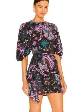NEW $465 RHODE PIA BLACK MINI DRESS IN GLOWING GARDEN PRINT SIZE S